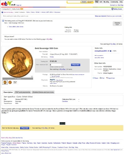 michaelhoare2009  eBay Listing for Gold Sovereign 1893 Coin